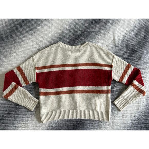 American Eagle Red Striped Ribbed Y2K Cozy Cropped Snowdrift Sweater Size Medium - Picture 3 of 12